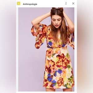 Anthropologie Maeve Silk Floral Print Faux Wrap Dress Sz 10